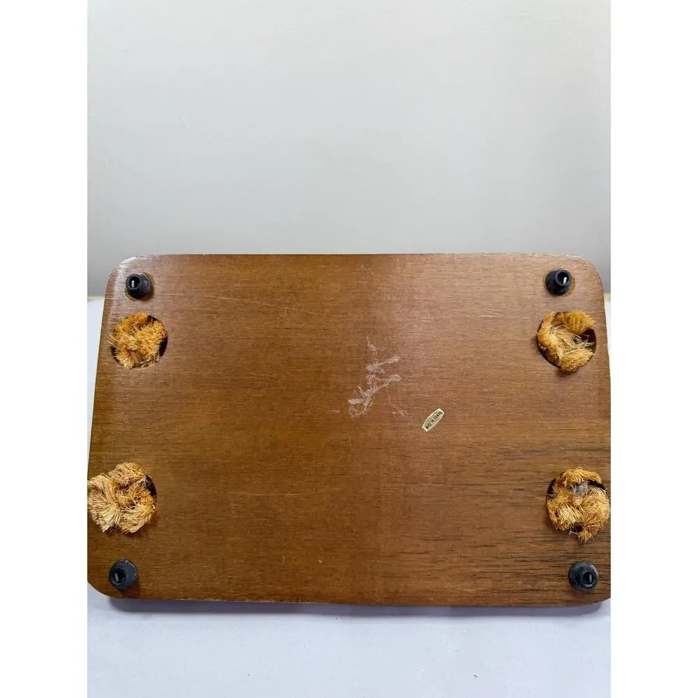 Vintage Wood Wine and Cheese Serving Board, Painted Tile Insert, Rope Handles